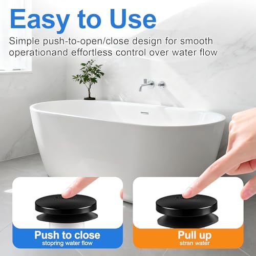 1 Sets Tub Stopper Bathtub Drain Stopper with 3/8'' and 5/16'' Thread Studs Adapter, Bathroom Tub Drain Stopper Compatible with K-1068204 (Matte Black Cover)