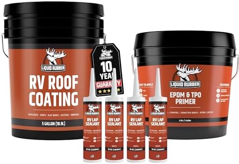 Liquid Rubber RV Roof Coating - Solar Reflective Sealant - 1qt EPDM Primer, 4 Tube of Lap Sealant