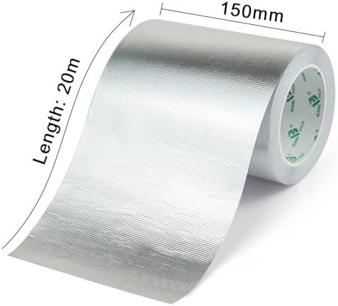BOMEI PACK Adhesive Aluminum Foil Heat Shield Tape 1 Pack 6inch x 66ft,Barrier Fiberglass Thermal Insulation Reflective Material High Temp Protectionn