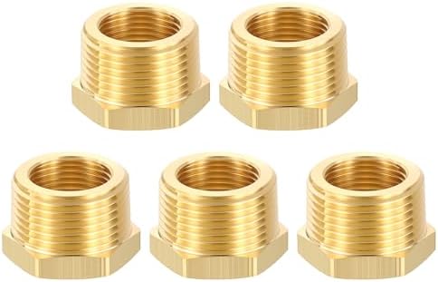 METALLIXITY 5PCS 1" MNPT x 3/4" FNPT Thread Brass Hex Bushing Extension | Brass Pipe Fittings, Tube Adapters Convert for Water Line, Tub Spout/Shower Head