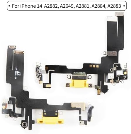 for iPhone 14 Lightning Charging Port Replacement (Yellow) USB Dock Connector Flex Cable Assembly Includes Waterproof Tape & Tool Kit for A2882, A2649, A2881, A2884, A2883