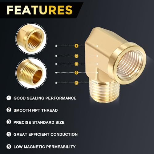 METALLIXITY 2PCS 1/4"FNPT x 1/4"MNPT 90 Degree Brass Barstock Street Elbow | Thread Brass Forged Pipe Fittings Adapters for Water Line, Tub Spout/Shower Head