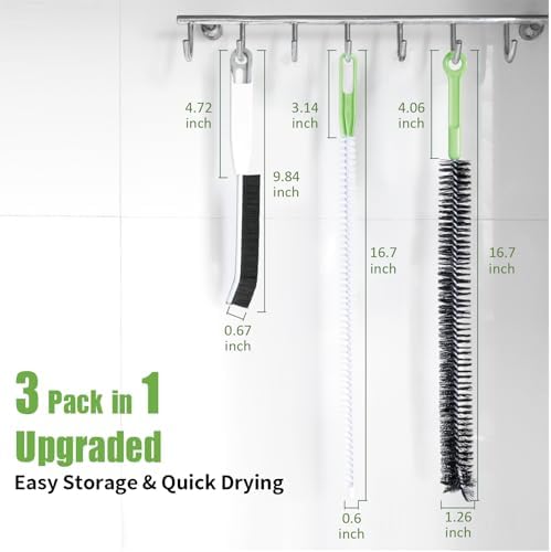 Upgraded Cleaning Brush Kit - 3-Piece Set, Flexible Drain Brush, Crevice Brush with Nie, Ideal for Kitchen, Bathroom, Toilet, Vent Scrubber