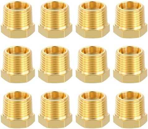 METALLIXITY 12PCS 3/8" MNPT x 1/8" FNPT Thread Brass Hex Bushing Extension | Brass Pipe Fittings, Tube Adapters Convert for Water Line, Tub Spout/Shower Head