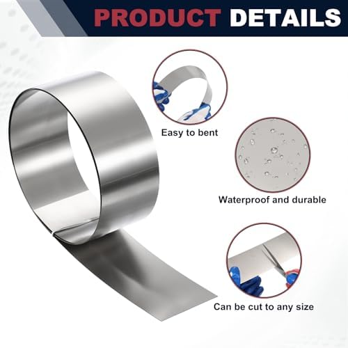 uxcell Stainless Steel Flashing Roll, 2in x 3.3ft Metal Roof Panels 0.1mm Waterproof Sheet Roll with Cut Proof Gloves for House Repair, Roof Flashing, Sealing Windows Doors