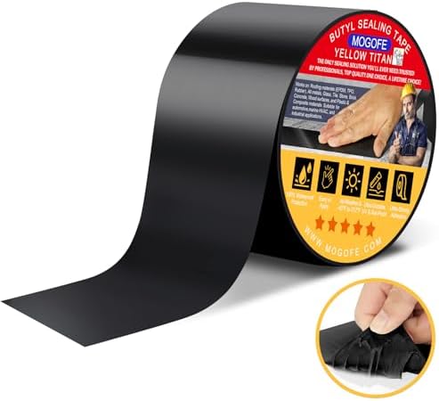 Yellow Titan RV Roof Sealant Tape Black 2 in x 50 ft Waterproof Tape | Camper Roof Sealant Tape,RV Roof Patch,RV Roof Repair Tape,Butyl Tape,40mil/1.0mm,Temp:-40°F–212°F,DualSeal Ultra-Bond Tech