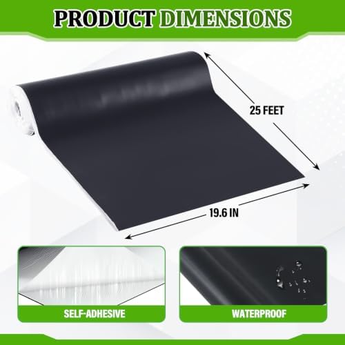 Pushglossy 1 Roll EPDM Rubber Roofing Membrane 50 Mil, 19.6" x 25 Ft, Black