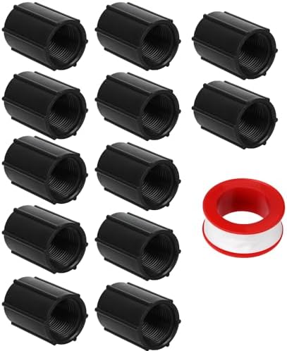 PEUTIER 12pcs 3/4 Inch Double Female Hose Connector, Female Threaded PVC Coupling with Sealing Tape Sprinkler Pipe Adapter Fitting for Garden Drip Irrigation Systems Work