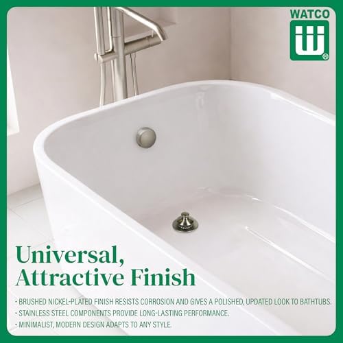 Watco Universal NuFit Push Pull Stopper, Silicone, 3/8 in or 5/16 in Combo Pin, Friction Pin, Grid, Universal Bathtub Drain Stoppers, Easy Install, Hair Catcher, Replacement Tub Drain, Brushed Nickel
