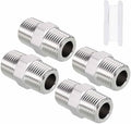 Pack of 4, 1/2" Male NPT To 1/2" Male NPT SUS304 Hex Nipple | Solid Male Pipe Adapter Hose Connectors with Sealing Tape for Pipe Repair, Bathroom Remodel, Tool Extensions, Compression