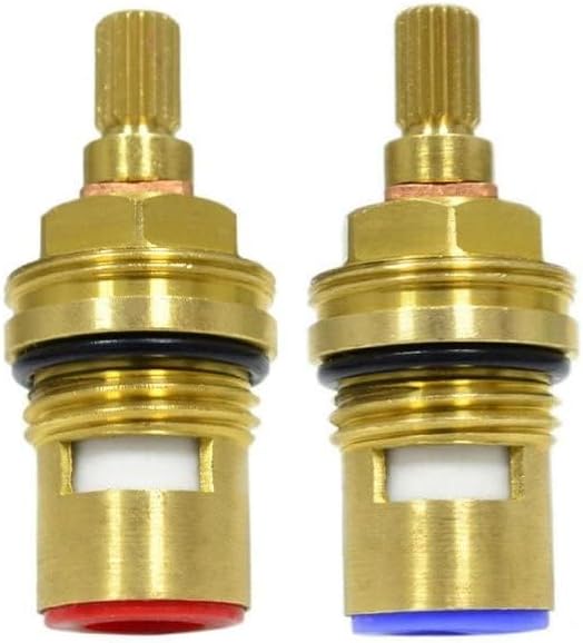 Huashan Replacement Brass Ceramic Disc Stem Cartridge Faucet Valve Quarter Turn 1/2" X 53mm x 12mm spline length 20 teeth(PAIR Hot & Cold)