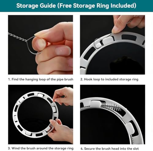 2 Pack Flexible Drain Cleaning Kit-160 Inch Flexible Stainless Steel Drain Brush and 80 Inch Spring Drain Auger