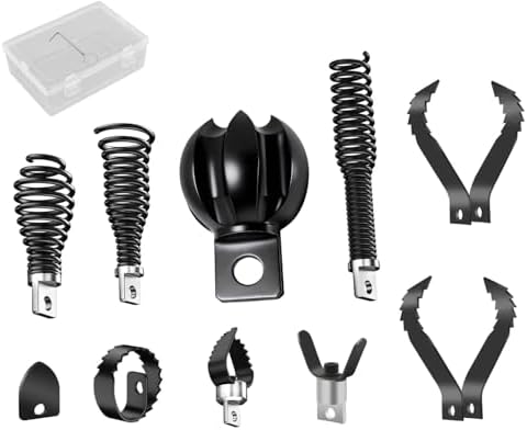 9+1 Heavy Duty Drain Snake Kit,6-Blade Grease Cutter + 8-Piece Clog Remover Set – Rustproof Manganese Steel & CNC Machined – Fits 3/8" to 3/4" Cables