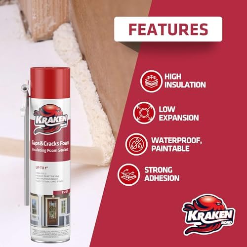 Kraken Bond Gaps & Cracks Expanding Foam Sealant - (48x24oz) High Expansion Polyurethane Spray Foam for Window & Door, Straw Use Waterproof High Yield Gap Filler - 48 Pack