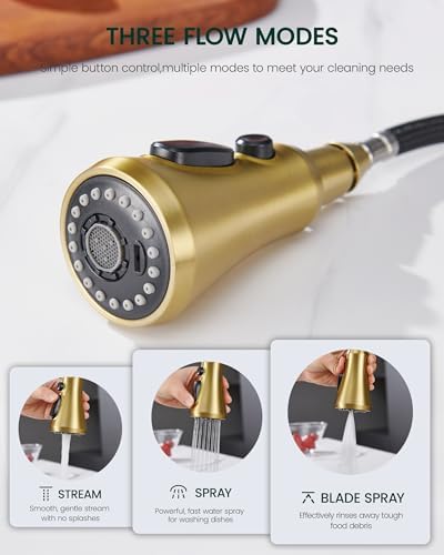 Kitchen Faucet Head Replacement, Brushed Gold Pull Down Spray Head