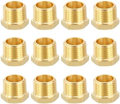 METALLIXITY 12PCS 1/2" MNPT x 1/4" FNPT Thread Brass Hex Bushing Extension | Brass Pipe Fittings, Tube Adapters Convert for Water Line, Tub Spout/Shower Head