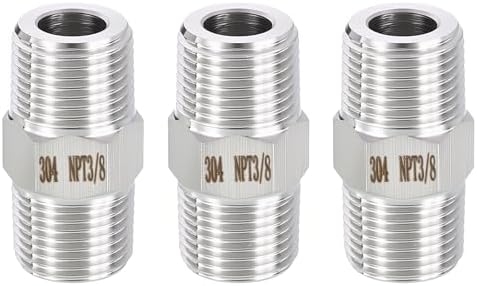 METALLIXITY 3PCS 3/8" MNPT x 3/8" MNPT Thread SUS304 Hex Nipple Adapter | Male Straight Extension Adapters, 304 Stainless Steel Pipe Fittings for Water Line, Tub Spout/Shower Head