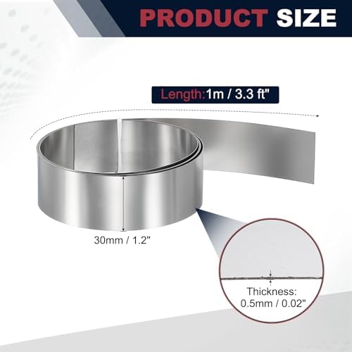 uxcell Stainless Steel Flashing Roll, 1.2in x 3.3ft Metal Roof Panels 0.5mm Waterproof Sheet Roll with Cut Proof Gloves for House Repair, Roof Flashing, Sealing Windows Doors