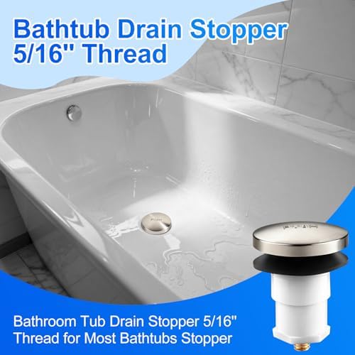 2 Pack 5/16'' Thread Studs Bathtub Drain Stopper, Bathroom Tub Drain Stopper 5/16'' Thread for Most Bathtubs Stopper (Brushed Nickel Cover)