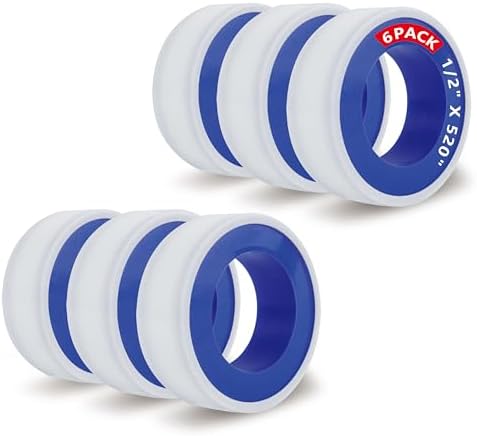 ALLICAVER 6 Rolls Premium Plumbers Tape, 1/2" x 520" Teflon Tape, PTFE Thread Seal Tape, High-Density Thread Sealant, for Shower Head, Water Pipes DIY Plumbing Accessories Come with Plumbers Hemp