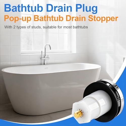 2 Sets Tub Stopper Bathtub Drain Stopper with 3/8'' and 5/16'' Thread Studs Adapter, Bathroom Tub Drain Stopper Compatible with K-1068204 (Chrome Cover)