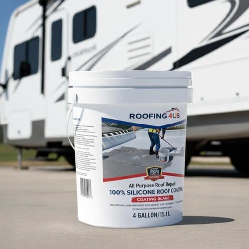 All-Purpose Flex Repair 100% Silicone Roof Sealant | Premium Waterproof Coating, Primer-Free, UV-Resistant, Long-Lasting Protection Against Leaks (Cooling White) (‎Cooling White, 4 Gallon)