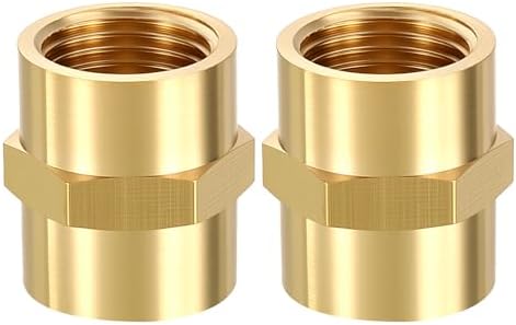 METALLIXITY 2PCS 3/8" NPT FeMale x 3/8" NPT FeMale Thread Brass Coupling | Brass Pipe Fittings, Coupler Hex Head Adapter for Water Line, Tub Spout/Shower Head