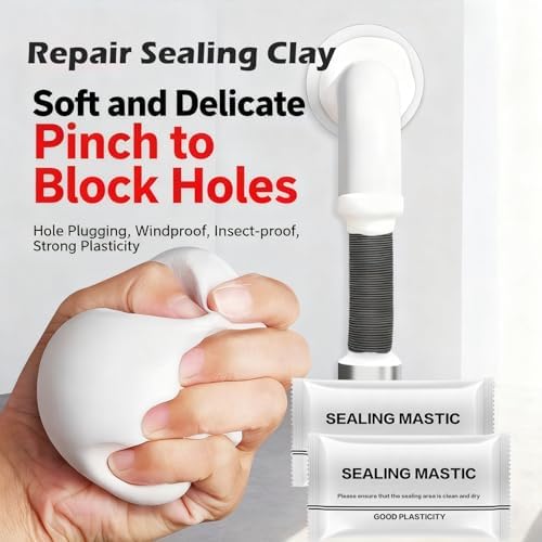 Waterproof Sealant Mastic, 6 Pack New Type White Seal Putty Waterproof Duct Seal Repair Sealing Clay, Quick Mending Mud for Drain Connection, Suitable for Wall Hole, Air Conditioning Hole Repair