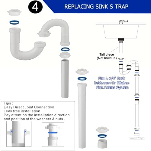 (1 Pack) Yariwiz 1-1/4 inch White Bathroom Drain Kit for Most Bathroom Sink Drain Replacement Tubular Plumbing Pipe Assembly KSD-009W