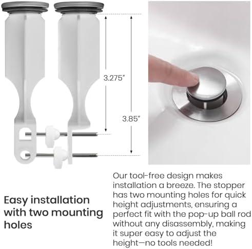 (4-Pack) Calvana Sink Pop-Up Stoppers, Compatible with PF0240, Not Universal, Fits Drains with Holes Less Than 1.35" Diameter, Overall Height 4.45", Outer Diameter 1.35", Brushed Nickel Finish