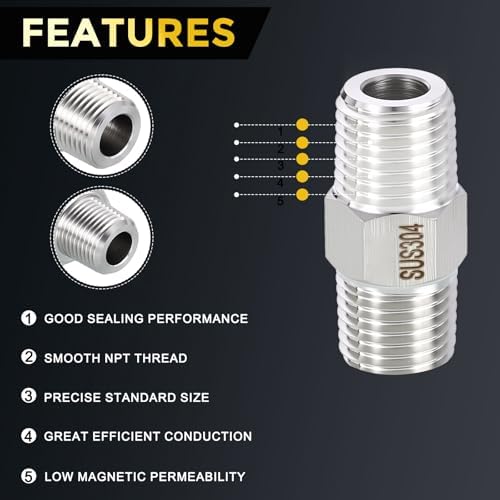 METALLIXITY 1PCS M14-1.5Male x M14-1.5Male Thread SUS304 Hex Nipple Adapter | Straight Extension Adapters, 304 Stainless Steel Pipe Fittings for Water Line, Tub Spout/Shower Head