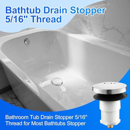 1 Pack 5/16'' Thread Studs Bathtub Drain Stopper, Bathroom Tub Drain Stopper 5/16'' Thread for Most Bathtubs Stopper (Chrome Cover)