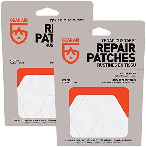 GEAR AID Tenacious Tape Hex Repair Patches, 2.5" & 1.5", Clear, 8 Count | Pre-Cut Peel-and-Stick Repair Patches for Fixing Holes, Tears and Burns in Jackets, Tents, Sleeping Bags and Gear