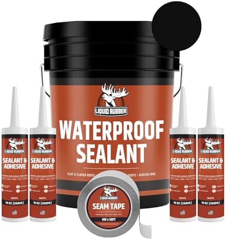 Liquid Rubber Waterproof Sealant Roof Repair Kit - 5 Gal, Caulk, Seam Tape