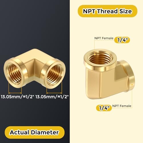 METALLIXITY 2PCS 1/4" NPT FeMale x 1/4"NPT FeMale 90°Barstock Street Elbow | Brass Pipe Fittings, Thread Brass Forged Pipe Fittings Adapter for Water Line, Tub Spout/Shower Head