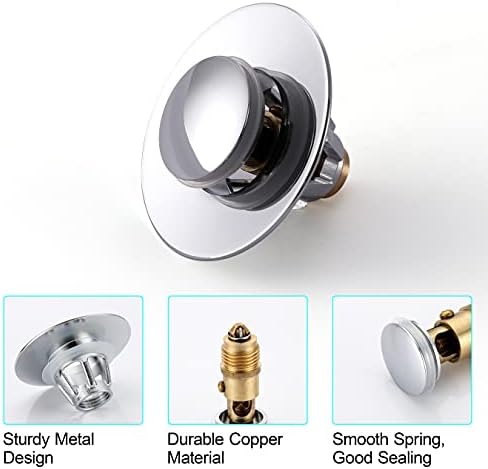 Universal Bathroom Sink Stopper - Stainless Steel Bounce Drain Filter, Pop Up Drain Stopper, Bullet Core Push Type Sink Stopper for Wash Basin, Sink Drain Plug with Anti-Clogging Strainer, Chrome