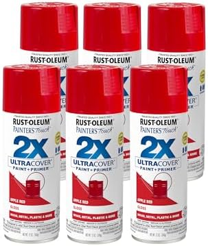 Rust-Oleum 334024-6PK Painter's Touch 2X Ultra Cover Spray Paint, 12 oz, Gloss Apple Red, 6 Pack