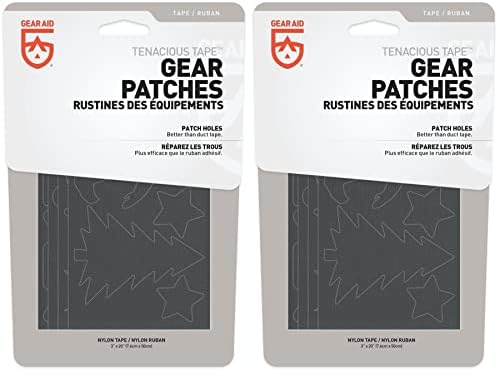GEAR AID Tenacious Tape Gear Patches for Jacket Repair, Black Nylon, Camping, 3" x 20", 2 Pack