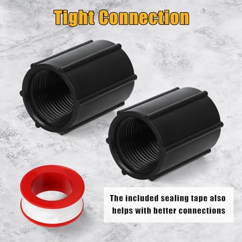 PEUTIER 12pcs 3/4 Inch Double Female Hose Connector, Female Threaded PVC Coupling with Sealing Tape Sprinkler Pipe Adapter Fitting for Garden Drip Irrigation Systems Work