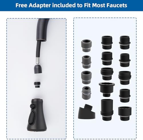 Hibbent Pull Down Kitchen Faucet Head Replacement, NSF/ANSI/CAN 61 & CUPC Certified 3-Function Sink Spray Nozzle with 15 Adapters Compatible with Moen, Delta, Kohler Faucets - Oil-Rubbed Bronze