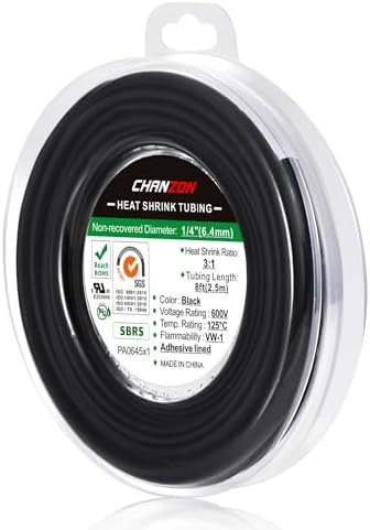 Chanzon 3:1 Ratio 1/4" (6.4mm) Heat Shrink Tubing 8Ft Roll Black