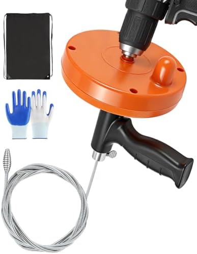 Drain Auger, 25FT Drain Snake with Drill Adapter, Flexible Plumbing Snake Clog Removal Tool with Gloves & Cloth Bag, Use Manually or Powered for Kitchen Bathroom Shower Sink
