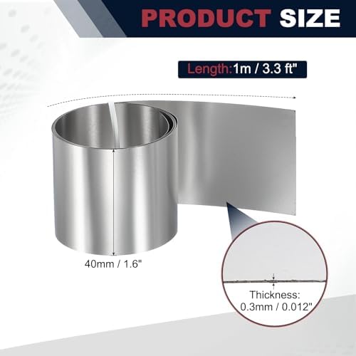 uxcell Stainless Steel Flashing Roll, 1.6in x 3.3ft Metal Roof Panels 0.3mm Waterproof Sheet Roll with Cut Proof Gloves for House Repair, Roof Flashing, Sealing Windows Doors