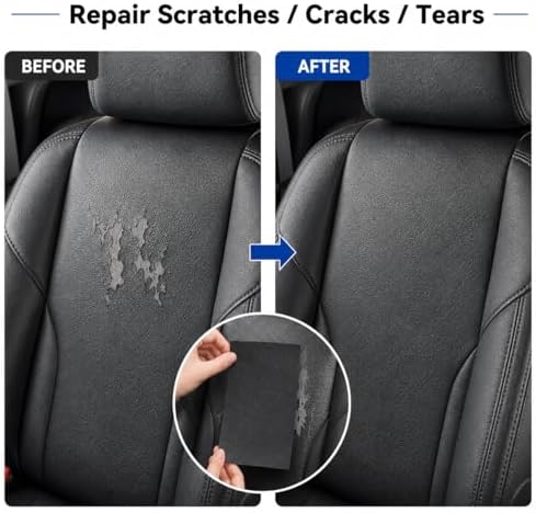 2PCS 8×4 Inch PU Leather Patch for Car Seat Repair, Self-Adhesive Leather Repair Patch Tape for Vinyl Leather Upholstery, Car Seat Furniture Repair Kit (Black)