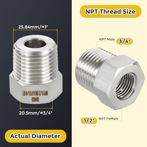 METALLIXITY 12PCS 1/2" MNPT x 1/4" FNPT Thread SUS304 Hex Bushing Extension | 304 Stainless Steel Pipe Fittings, Tube Adapters Convert for Water Line, Tub Spout/Shower Head