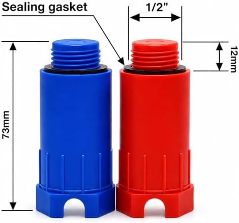 (Pack of 10) 1/2" Water Pressure Construction Testing Plugs with Sealing Gaskets – Red & Blue