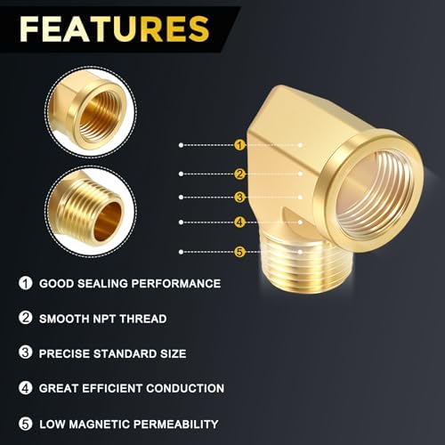 METALLIXITY 2PCS 1/2"FNPT x 1/2"MNPT 90 Degree Brass Barstock Street Elbow | Thread Brass Forged Pipe Fittings Adapters for Water Line, Tub Spout/Shower Head