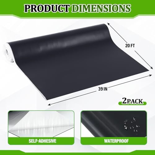 Pushglossy 2 Roll EPDM Rubber Roofing Membrane 50 Mil, 39" x 20 Ft, Black
