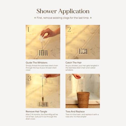 DrainWig Shower Drain Hair Catcher – Disposable Bathroom Hair Trap, Easy to Install in Shower Drain Cover, Helps Prevent Clogs – As Seen on Shark Tank - Silver Flower (12-Pack)