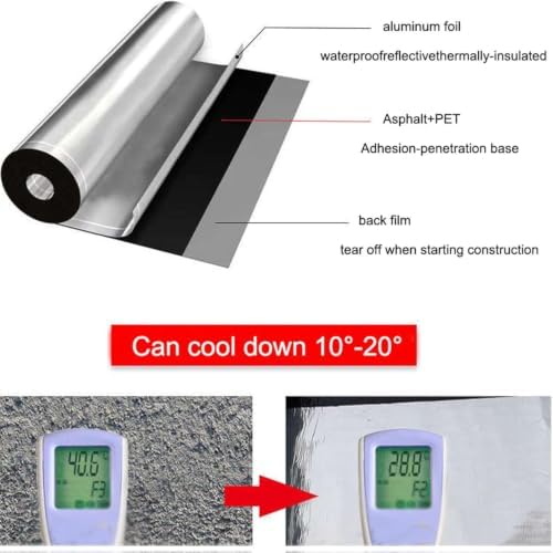 Flashing Roll Tape Membrane,Aluminum Foil Waterproof Patch Seal Tape,Self-Adhesive Modified Asphalt Repair Felt,Thermal Insulation,for Repairing Roof Crack, Roof Leak/Window Seal(1x9m)